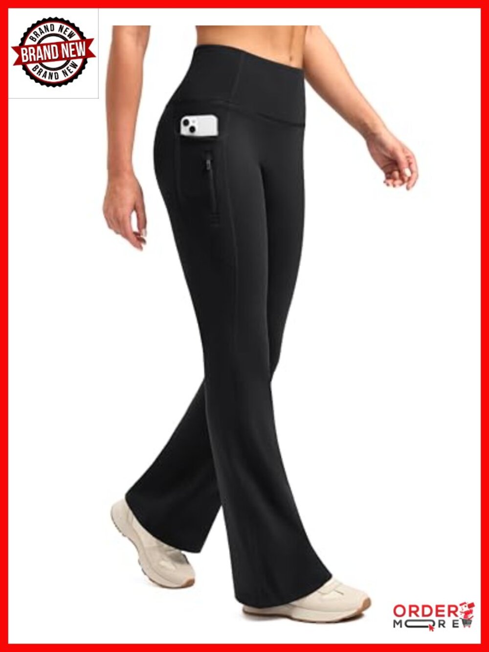 Fleece Lined Flare Leggings Water Resistant Winter Yoga Pants with Pockets